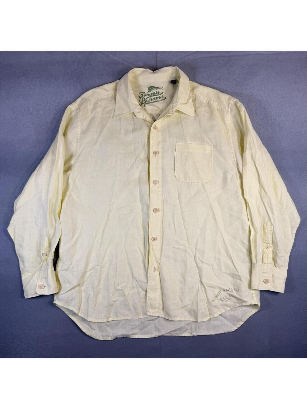 Tommy Bahama Relax Shirt Mens XL Yellow 100% Linen Long Sleeve Button Up